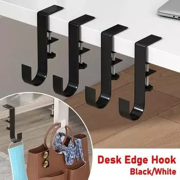 1 шт. регулируемый крючок для края стола без перфорации, крючок для подвешивания сумки на край рабочего стола, крючок для подвешивания рюкзака для школьников Black 2pcs