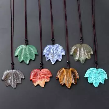 1 шт., рейки, целебный кристалл, ожерелье, кулон, форма кленового листа, натуральный камень, кварц, агат, драгоценный камень, цепочка, ожерелья для женщин, ювелирные изделия 43x50 мм 43x50mm