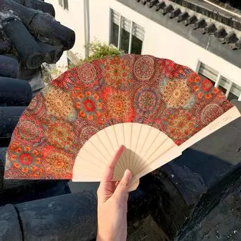 1 шт. реквизит для фотографий танец китайский пробковый тканевый ручной веер портативный традиционный деревянный складной веер подарок синий
