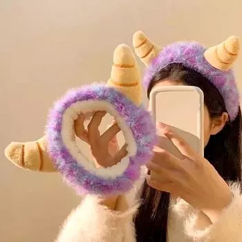 1 шт. реквизит для косплея, высококачественный фиолетовый головной убор, подарки на вечеринку, симпатичные коровьи рога, нескользящая плюшевая повязка на голову, аксессуары для волос