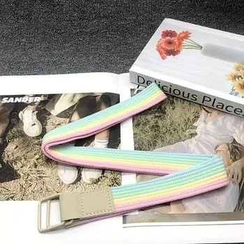 1 шт. Ремень с красочной полоской и двойной пряжкой-петлей – Стильный, персонализированный и универсальный холщовый ремень розовый