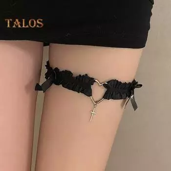 1 шт., ремешок для ног с сердечком и крестом, декор в виде банта, нескользящая эластичная лента, готический кружевной пояс для чулок, подвязка для ног в стиле Лолиты для косплея белый