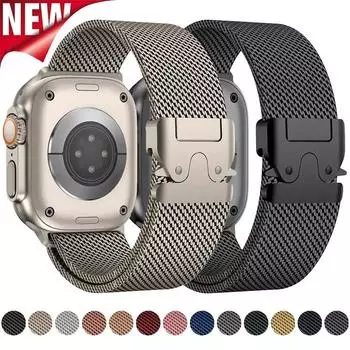 1 шт. ремешок Milanese Loop Apple Watch для Apple Watch S10 46 мм 42 мм Ultra 2 49 44 45 41 40 38 мм металлический ремешок для часов IWatch 10 9 6 5 SE 7 8 4 3 браслет 38mm 40mm 41mm серебряный