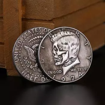 1 шт. Ремесла Бродячая монета 1974 года Половина Черепа Зомби Декоративные монеты Домашнее украшение 1pc