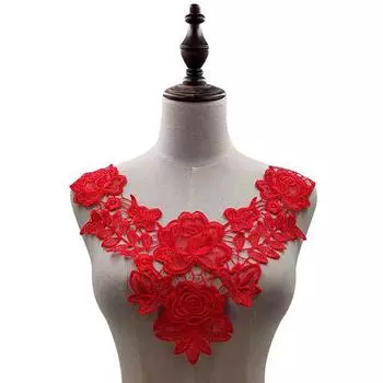 1 шт. ремесло 3D полые Diy швейные ткани нашивки с вышивкой воротник кружевная отделка свадебное платье аппликация красный