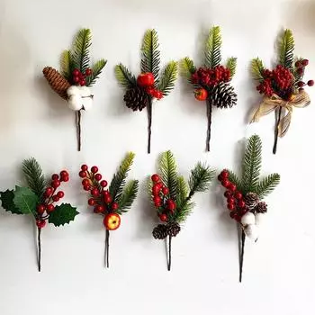 1 шт. ремесло ветки Холли искусственный цветок ягоды и сосновая шишка красный цветочный декор украшение свадьба A