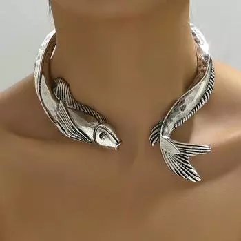 1 шт. Ретро дизайн ошейника в виде рыбки кои винтажная золотая рыбка кулон ошейник колье ювелирные изделия для женщин серебряный