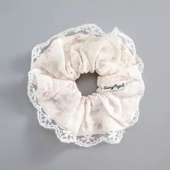 1 шт. Резинка-скранчи с розовым цветочным принтом: Очаровательные резинки для волос ручной работы с винтажным шармом Резинки-скранчи для волос: Нежный и Романтичный Аксессуар