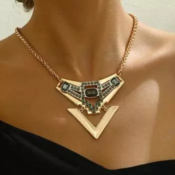 1 шт. Роскошная преувеличенная нерегулярная гладкая металлическая стрела V-образной формы со стразами цепочка женское ожерелье ювелирные изделия регулируемая длина подарки для вечеринок повседневная одежда