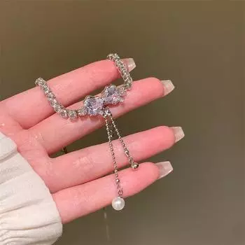 1 шт., роскошное ожерелье с бантом для женщин, циркониевое колье с кисточками, аксессуары, ювелирные изделия