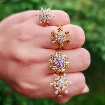 1 шт. Роскошные циркониевые снежинки, открывающиеся регулируемые кольца для женщин, вращающееся кольцо, парные украшения, аксессуары для рождественской вечеринки