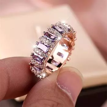 1 шт. Роскошные кольца розового золотого цвета с фиолетовым цирконием, обручальные кольца, обручальное кольцо, подарок на день Святого Валентина 6