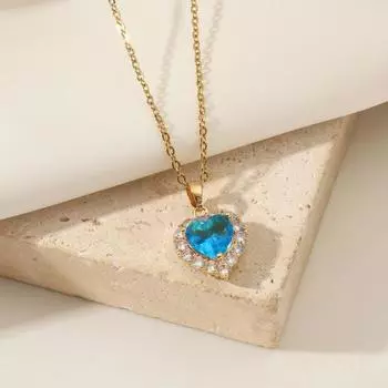 1 шт. Роскошные синие ожерелья с подвеской в форме сердца из циркония для женщин, ожерелье из нержавеющей стали золотого цвета, ювелирные изделия, аксессуары для вечеринок синий