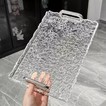 1 шт., роскошный поднос для хранения с водной рябью, прозрачный, бытовой, прямоугольный, декоративный поднос с ручкой для чайных чашек