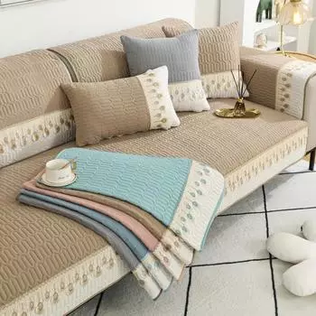 1 шт. Роскошный стеганый чехол для дивана с вышивкой в виде перьев - защищает и улучшает диван, элегантный домашний декор, полотенце для дивана для гостиной 70*70cm