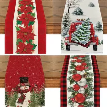 1 шт. Рождественская дорожка на стол, шарфы, клетчатые льняные дорожки на стол, зимняя рождественская вечеринка, кухонный декор, украшения Navidad 2025 33x90cm