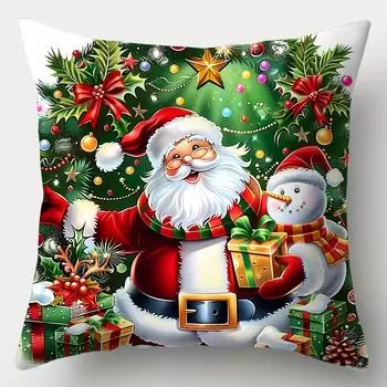 1 шт. Рождественская наволочка, наволочка из полиэстера в современном стиле, украшение для дивана и гостиной с принтом Санта-Клауса и снеговика 45x45cm