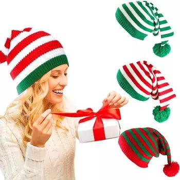 1 шт. Рождественская шапка в полоску, вязаная Санта-Клаусом, шерстяной подарок
