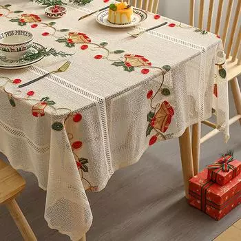 1 шт. Рождественская скатерть, покрывало для стола, вышитое кружево, красные колокольчики на счастье, рождественский декор для стола 140*140