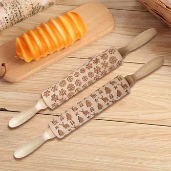 1 шт. Рождественская тисненая скалка с гравировкой Санта-Клауса, сапоги лося, скалка для печенья, деревянные инструменты для выпечки