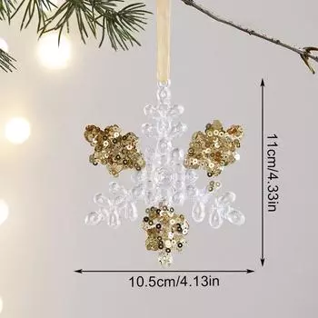 1 шт. Рождественская золотая блестящая подвеска в виде рождественской елки с золотистыми краями, прозрачная подвеска в виде снежинки, праздничные принадлежности