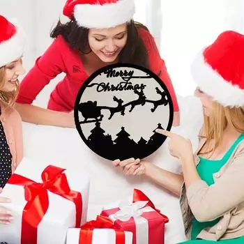 1 шт. Рождественские креативные сани лося, акриловые деревянные двойные настенные подвески, настенные украшения для домашней вечеринки Pack of 1