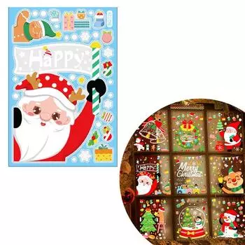 1 шт., рождественские наклейки со снеговиком, Санта-Клаус, наклейки на оконное стекло, электростатические новогодние наклейки