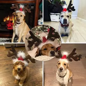 1 шт. рождественские принадлежности для собак, повязка на голову в виде рогов оленя, милый рождественский головной убор для домашних животных, костюм L1X2 Brown-Short Long