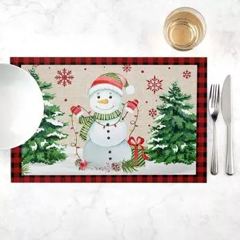 1 шт. рождественские салфетки под приборы, коврики для обеденного стола, термостойкие салфетки под приборы в виде Санта-Клауса и снеговика для новогодней вечеринки, рождественского украшения дома 33x48cm