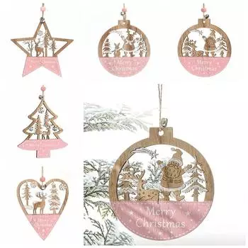 1 шт. Рождественские украшения подвеска розовая картина деревянные пентаграммы сердце рождественская елка круглая подвеска украшение Навидад вечеринка декор