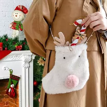 1 шт. Рождественские украшения, розовые рождественские подарки в виде сердца для девочек, плюшевая сумка для конфет, подарочная сумка для конфет в виде оленя