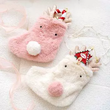 1 шт. Рождественские украшения, розовые рождественские подарки в виде сердца для девочек, плюшевая сумка для конфет, подарочная сумка для конфет в виде оленя
