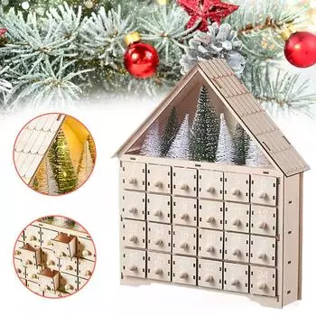 1 шт. Рождественские украшения, светодиодные огни, 24-дневные подарки, новейший рождественский календарь обратного отсчета, деревянные коробки Y6x1