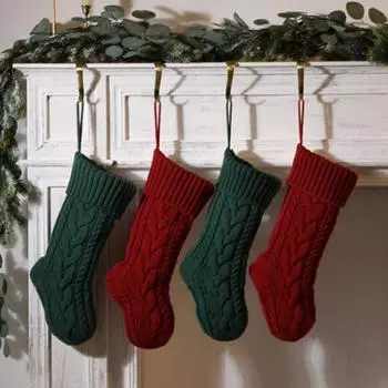 1 шт., рождественские вязаные чулки, большие, многоразовые, ручной работы, рождественская елка, подвесная подарочная сумка, носок, подвеска, украшение для праздника, вечеринки, фестиваль, подарок красный