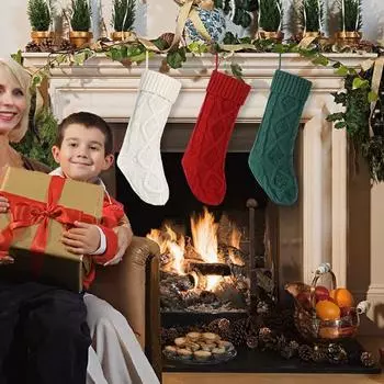 1 шт. Рождественский чулок 18 дюймов, большой вязаный рождественский чулок, однотонный, с ромбовидной сеткой, подвесной чулок для рождественских елок, каминных полок красный