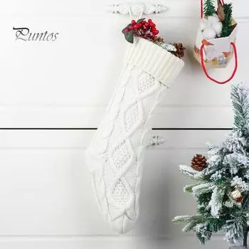 1 шт. Рождественский чулок 18 дюймов, большой вязаный рождественский чулок, однотонный, с ромбовидной сеткой, подвесной чулок для рождественских елок, каминных полок красный