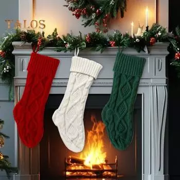 1 шт. Рождественский чулок 18 дюймов, большой вязаный рождественский чулок, однотонный, с ромбовидной сеткой, подвесной чулок для рождественских елок, каминных полок красный