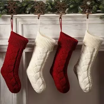 1 шт., рождественский чулок, праздничная сумка, однотонный вязаный рождественский носок, конфеты для домашнего праздничного украшения белый