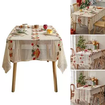 1 шт. Рождественский декор для стола с вышитым кружевом, красные колокольчики на счастье, чехол для стола, устойчивый к пятнам 140*140CM