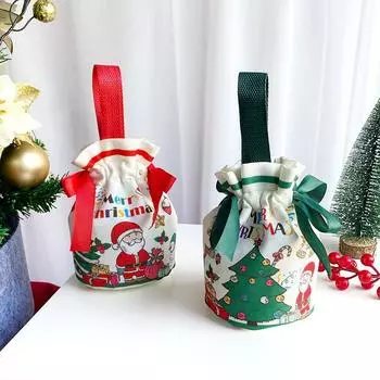 1 шт. Рождественский мультфильм Санта-Клаус Рождественская елка Ручная холщовая сумка Веселый рождественский декор Натал Навидад С Новым годом 2025 OTHER