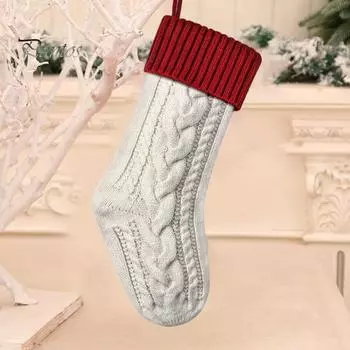1 шт. Рождественский носок для подвешивания, вязаный чулок для хранения подарков с конфетами для создания праздничной атмосферы, контрастный цвет, украшение для домашнего окна, подарочный носок для подарков красный