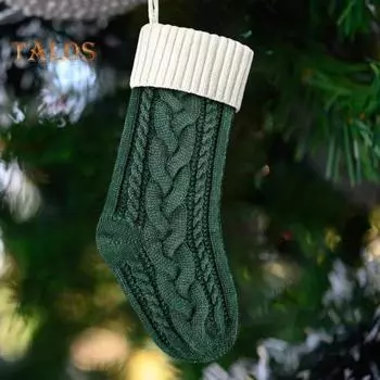 1 шт. Рождественский носок для подвешивания, вязаный чулок для хранения подарков с конфетами для создания праздничной атмосферы, контрастный цвет, украшение для домашнего окна, подарочный носок для подарков белый