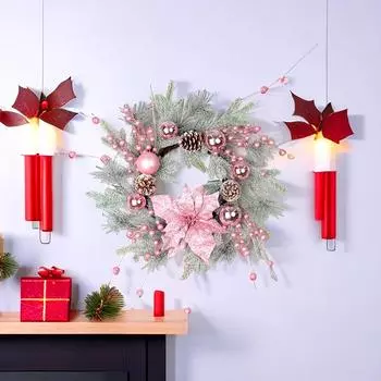 1 шт. Рождественский розовый венок, рождественская лоза, шар, украшение для входной двери, искусственный ротанг
