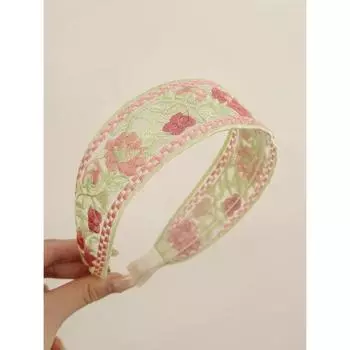 1 шт. Розовая бохо цветочная повязка на голову с вышивкой, широкая повязка для волос в богемном винтажном этническом стиле для женщин, девушек, аксессуары для волос