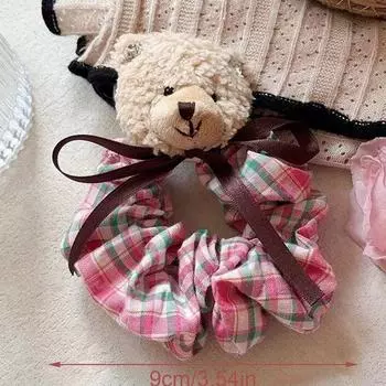 1 шт. розовый, черно-белый клетчатый милый тканевый медведь с бантом, клетчатая резинка для волос «большое кольцо», аксессуар для волос, резинка для волос
