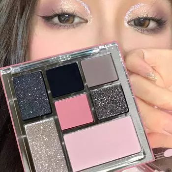 1 шт. розовый, черный цвет, мерцающая палитра теней для век, блестящие блестки, блестящие тени для век, пигменты для глаз, тысячелетний стиль, палитра для макияжа для девочек
