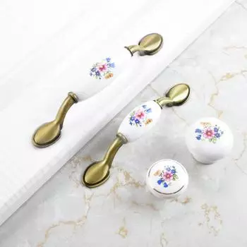 1 шт. Ручки для ящиков гардероба, винтажная керамическая ручка в европейском стиле, ручка для шкафа с одним отверстием, синий цветок