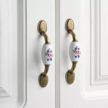1 шт. Ручки для шкафа, синяя цветочная ручка для шкафа, керамическая ручка, одно отверстие, ручки для ящиков шкафа L