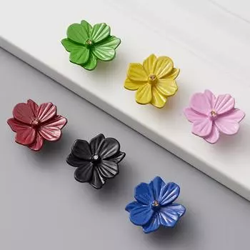1 шт. ручки с одним отверстием, красивые ручки для шкафа, черные ручки для ящиков из цинкового сплава, черная фурнитура, цветочная мебель жёлтый