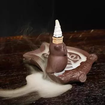 1 шт., ручная работа, фиолетовая глиняная курильница для благовоний, сова, LOVE, держатель для благовоний с обратным потоком, украшение для дома, ручная работа, керамическая курильница для благовоний